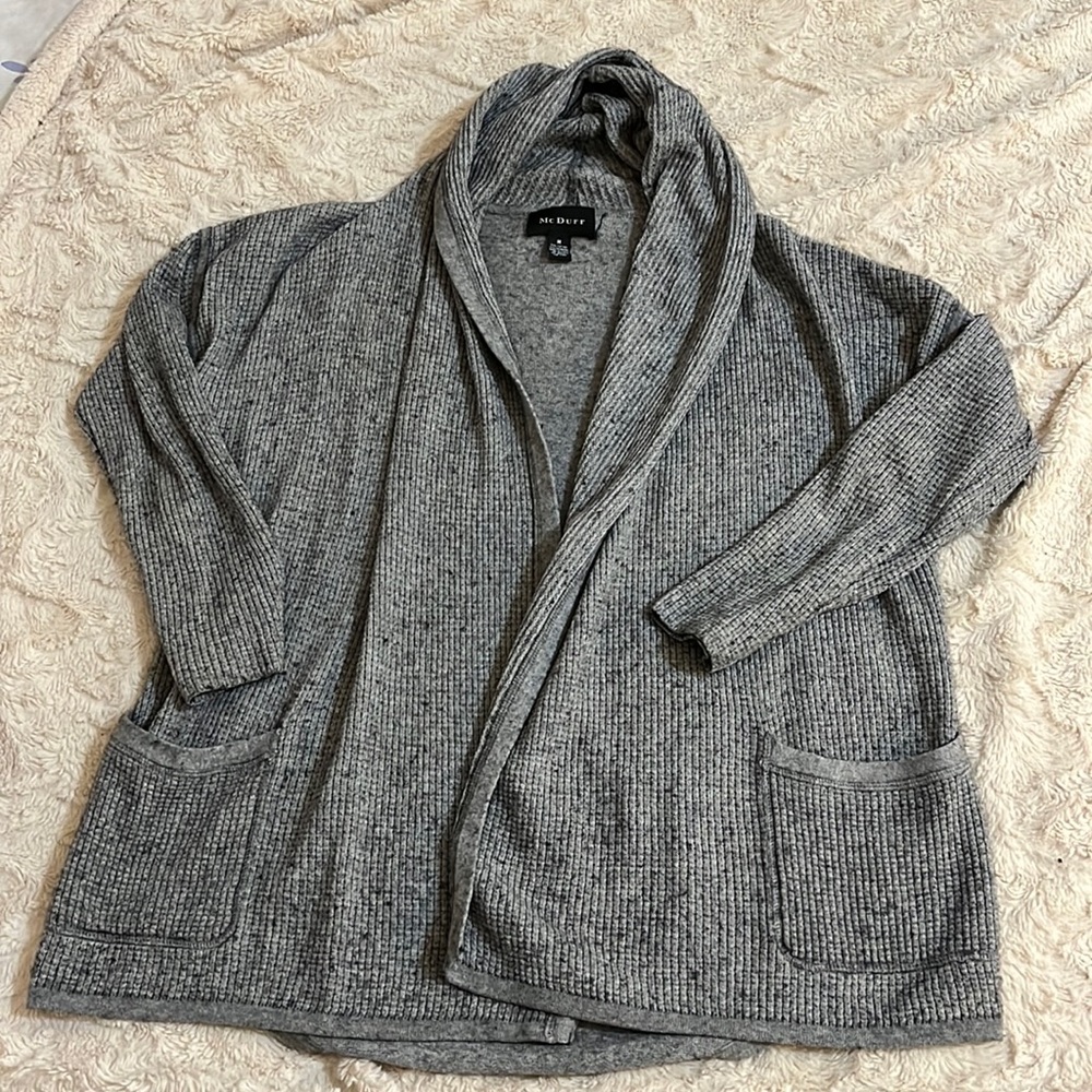 McDuff Cashmere Blend Gray Front Pockets Open Front Hooded Long Sweater Size M